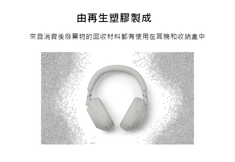 由再生塑膠製成來自消費後廢棄物的回收材料都有使用在耳機和收納盒中