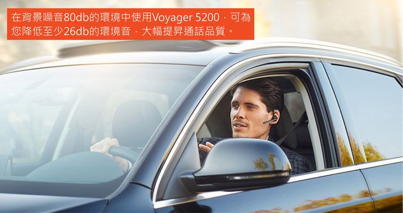 在背景噪音80db的環境中使用Voyager 5200您降低至少26db的環境音大幅提昇通話品質。