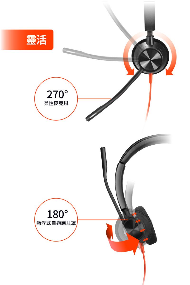 靈活270柔性麥克風180懸浮式自適應耳罩