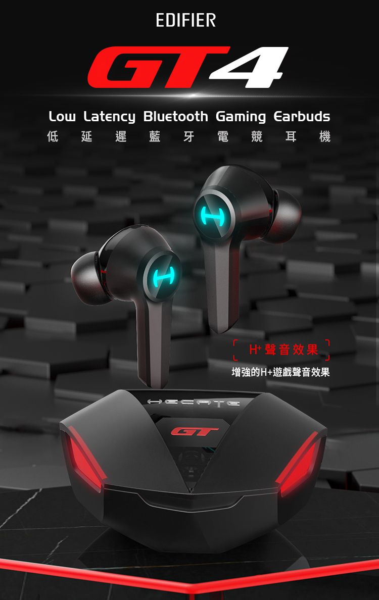 EDIFIERG4 Latency Bluetooth Gaming Earbuds低延遲藍牙 電競耳機H+聲音效果增強的H+遊戲聲音效果