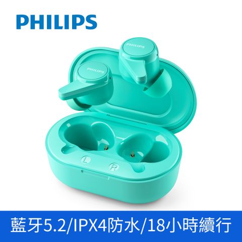 6mm 釹磁石驅動器，締造清晰均衡的音質PHILIPS飛利浦TWS真無線藍牙耳機 藍綠色 TAT1207BL/00