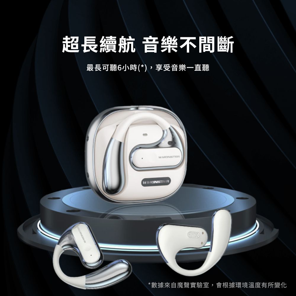 超長續航 音樂不間斷最長可聽6小時(*),享受音樂一直聽 MONSTER*數據來自魔聲實驗室,會根據環境溫度有所變化