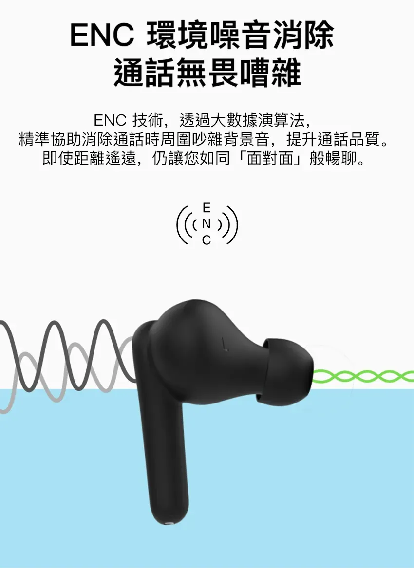 ENC 環境噪音消除通話無畏嘈雜ENC 技術,透過大數據演算法,精準協助消除通話時周圍吵雜背景音,提升通話品質。即使距離遙遠,仍讓您如同「面對面」般暢聊。