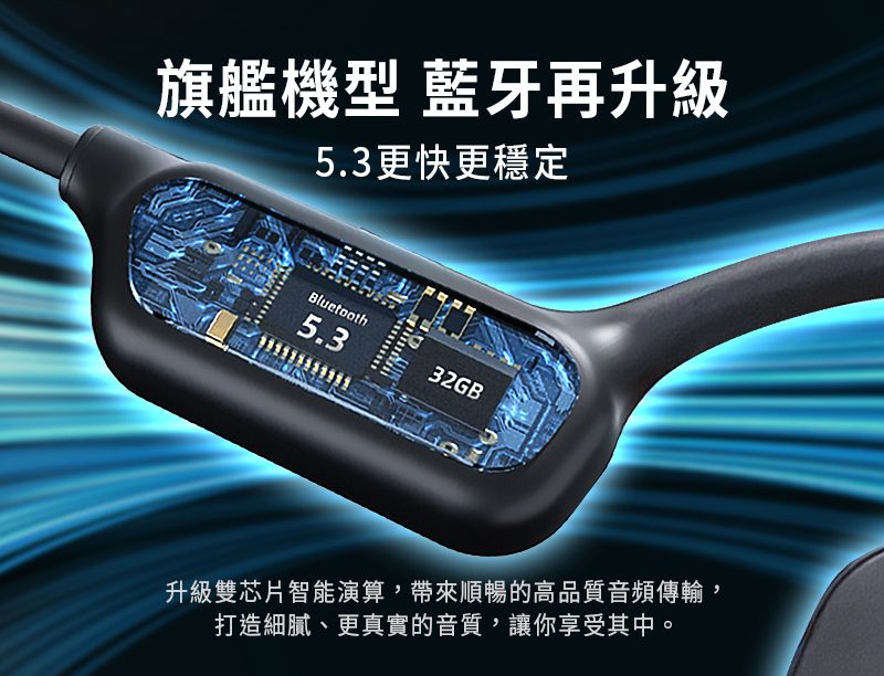 旗艦機型 藍牙再升級5.3更快更穩定Bluetooth5.332GB升級雙芯片智能演算,帶來順暢的高品質音頻傳輸打造細膩、更真實的音質,讓你享受其中。