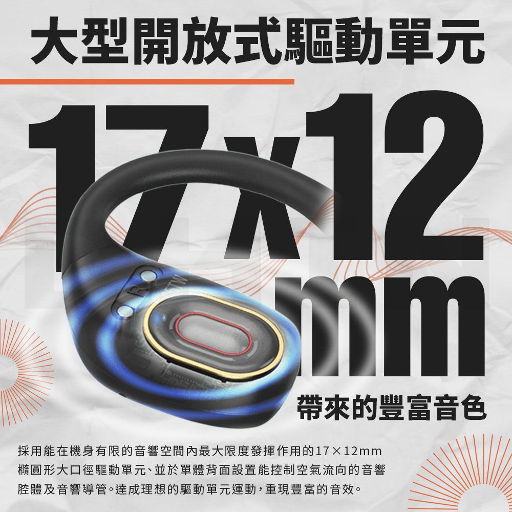大型開放式驅動單元17x12帶來的豐富音色採用能在機身有限的音響空間內最大限度發揮作用的1712mm橢圓形大口徑驅動單元、並於單體背面設置能控制空氣流向的音響腔體及音響導管。達成理想的驅動單元運動,重現豐富的音效。
