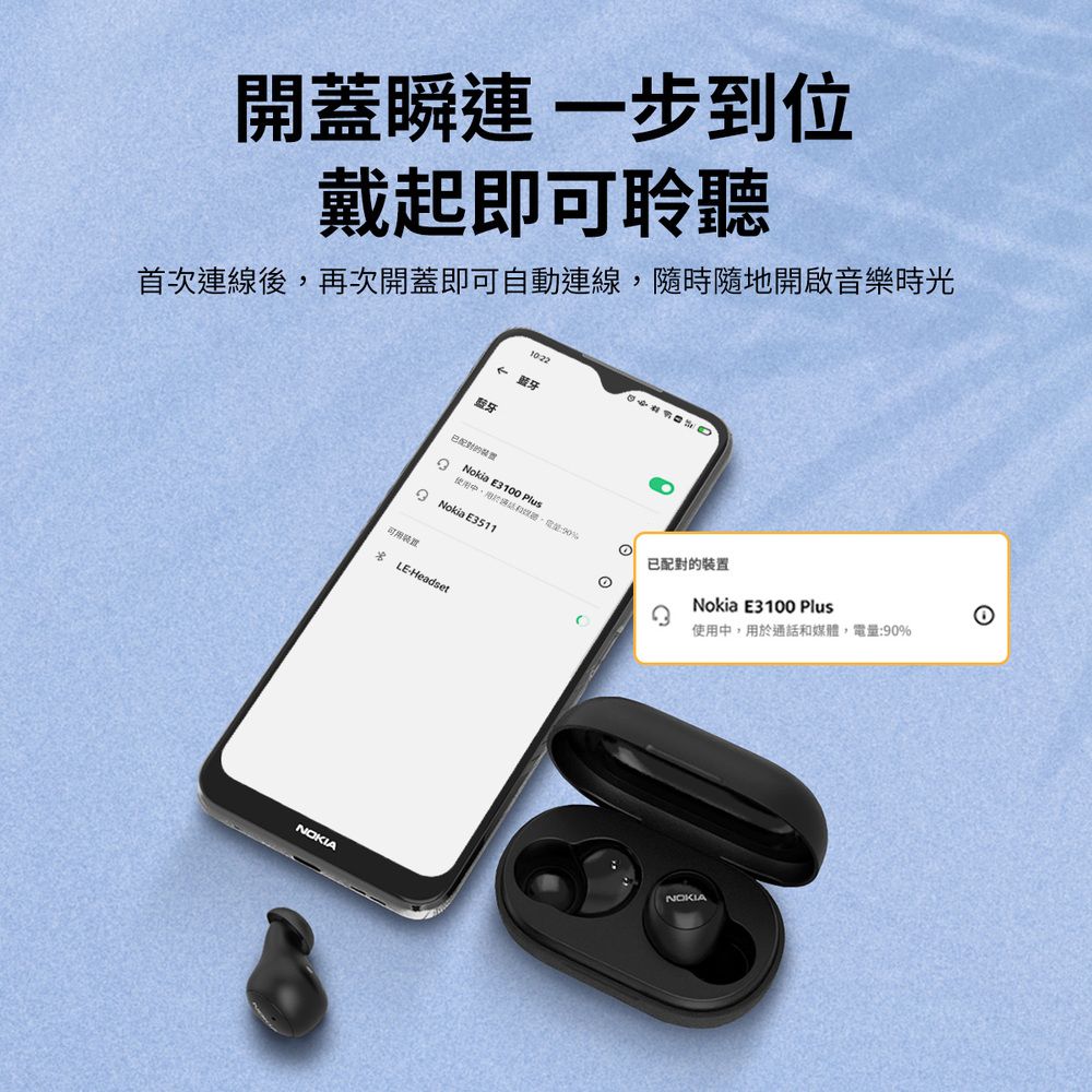 Nokia 諾基亞  真無線藍牙5.2 ENC降噪藍牙耳機(黑) E3100 Plus BK