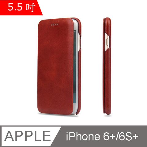 Fierre Shann 商務紋 iPhone 6/6s Plus (5.5吋) 磁吸側掀 手工真皮皮套 手機皮套保護殼