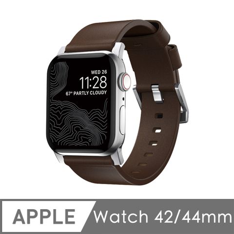 美國NOMADxHORWEEN Apple Watch專用皮革錶帶-摩登銀(棕皮銀扣)-49/45/44/42mmApple Watch 1-9代 &amp; SE &amp; Ultra 適用