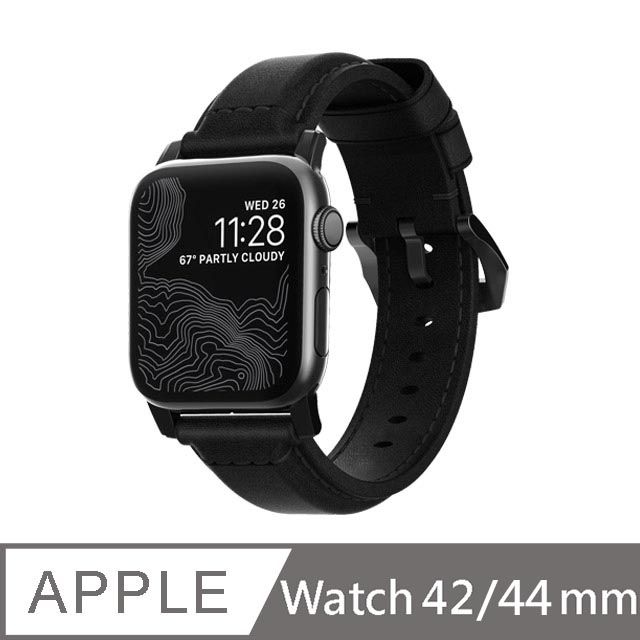 NOMAD 美國 Apple Watch專用質樸黑皮革錶帶-經典黑(黑皮黑扣)(1-10代 & SE & Ultra1-2 適用)