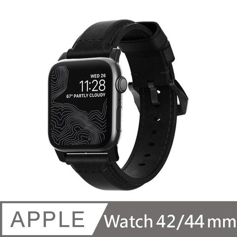 美國NOMADxHORWEEN Apple Watch專用質樸黑皮革錶帶-經典黑(黑皮黑扣)-49/45/44/42mmApple Watch 1-9代 &amp; SE &amp; Ultra 適用