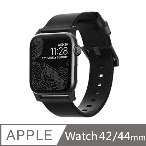 美國NOMADxHORWEEN Apple Watch專用質樸黑皮革錶帶-摩登黑(黑皮黑扣)49/45/44/42mmApple Watch 1-9代 &amp; SE &amp; Ultra 適用