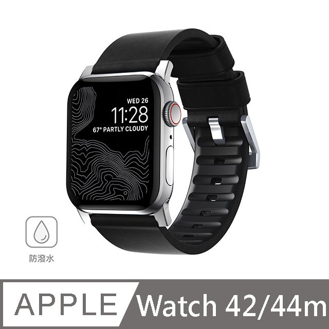 美國NOMAD APPLE WATCH 專用防水機能皮革錶帶-44/42mm (黑/銀