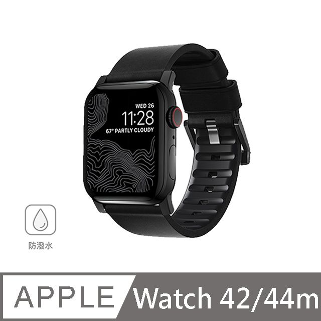 美國NOMAD APPLE WATCH 專用職人防水機能皮革錶帶-44/42mm (黑/黑