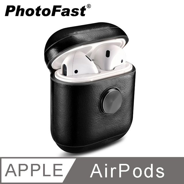 PhotoFast  AirPods /AirPods2 通用款 指尖陀螺 旋轉皮革保護套-紳士黑