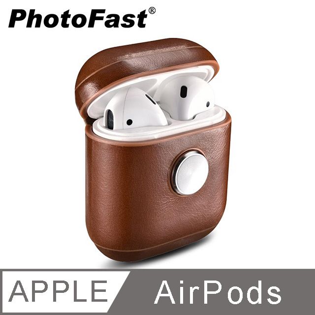 PhotoFast  AirPods /AirPods2 通用款 指尖陀螺 旋轉皮革保護套-胡桃木