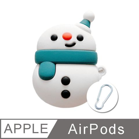 AirPods / AirPods 2 可愛雪人立體造型矽膠保護套-綠色圍巾