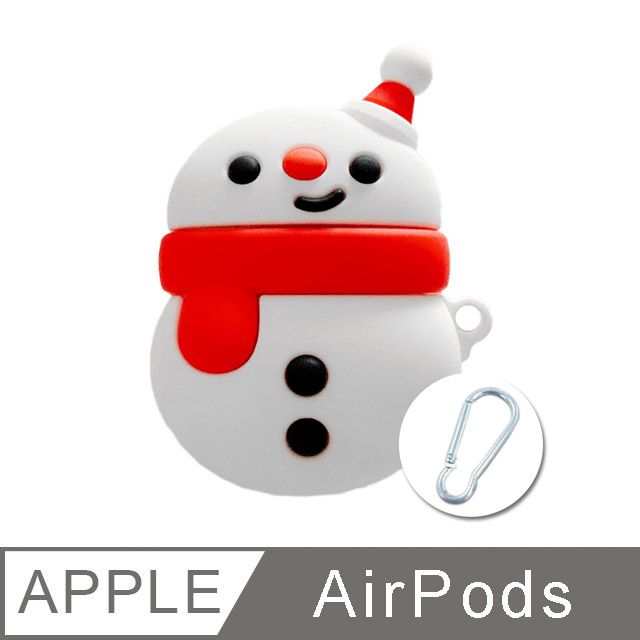  AirPods / AirPods 2 可愛雪人立體造型矽膠保護套-紅色圍巾