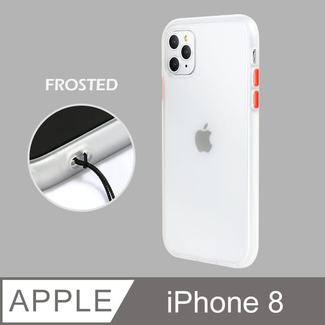 個性撞色防摔】iPhone8 手機殼i8 親膚手感鏡頭加高不留指紋(白+紅鍵/有