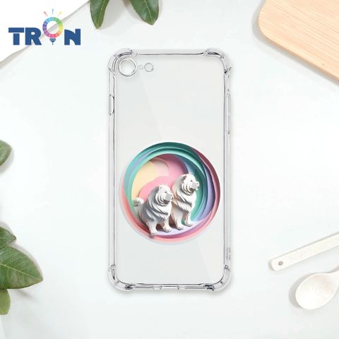 TRON IPhone 7/8/SE2 可愛紙雕鬆獅犬 四角防摔殼 手機殼