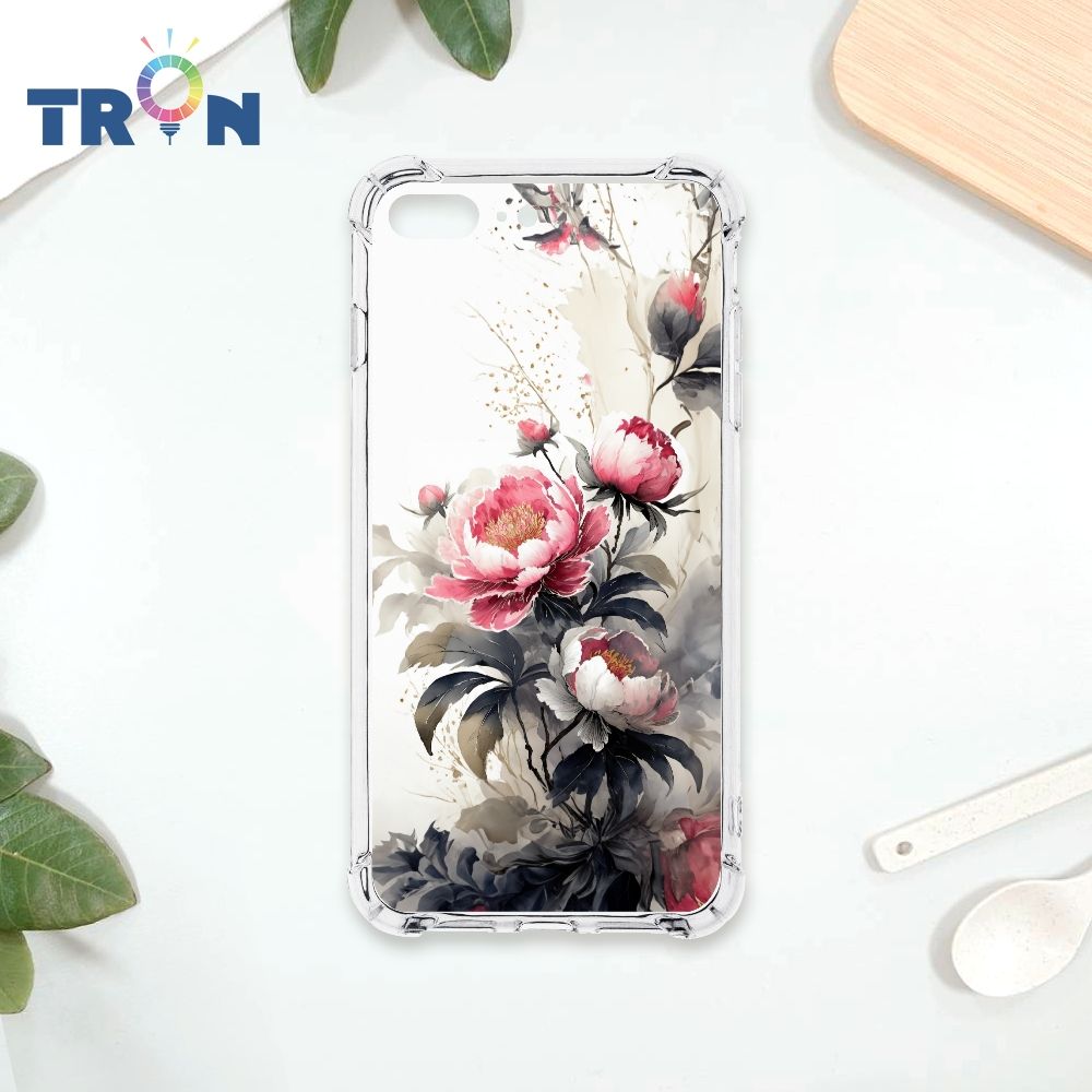  TRON IPhone 7 8 PLUS 古風水墨畫紅牡丹花 四角防摔殼 手機殼