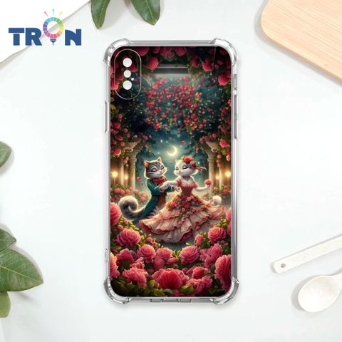 TRON IPhone X/XS 月光下玫瑰庭園跳舞的貓咪 四角防摔殼 手機殼