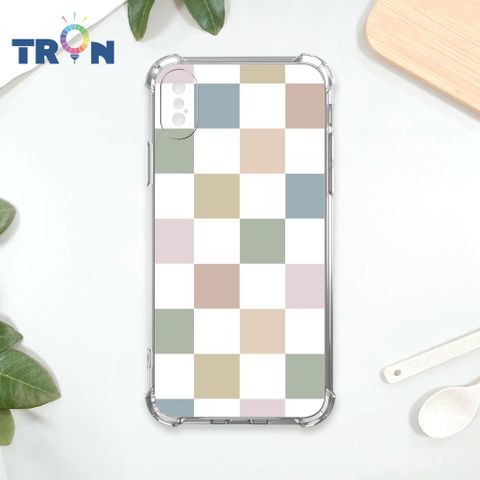 TRON IPhone X/XS 莫蘭迪色簡約格子A款 四角防摔殼 手機殼