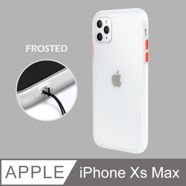  【個性撞色防摔】iPhone Xs Max 手機殼 iXs Max 親膚手感 鏡頭加高 不留指紋(白+紅鍵/有吊飾孔)