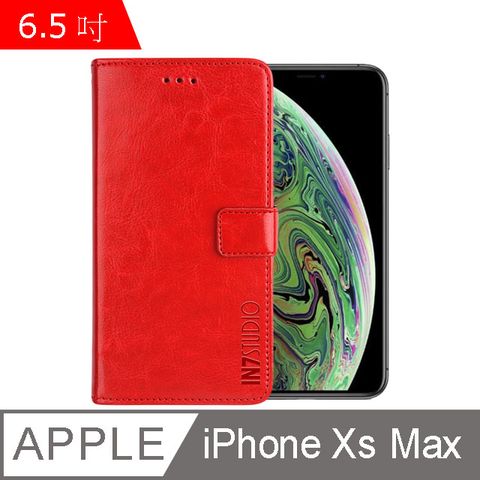 PU IN7 瘋馬紋 iPhone XS Max (6.5吋) 錢包式 磁扣側掀皮套 吊飾孔 手機皮套保護殼-紅色