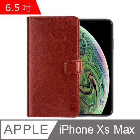 PU IN7 瘋馬紋 iPhone XS Max (6.5吋) 錢包式 磁扣側掀皮套 吊飾孔 手機皮套保護殼-紅色