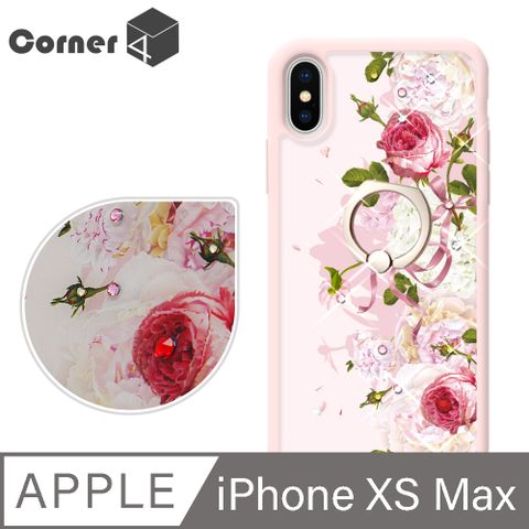 Corner4 Corner4 iPhone XS Max 6.5吋奧地利彩鑽雙料指環手機殼-愛戀薔薇