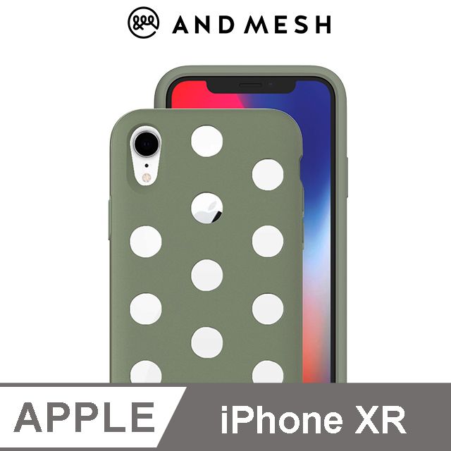 日本AndMesh QQ圓點雙層防撞保護套-iPhone XR 泥綠色- PChome 24h購物