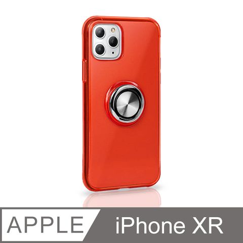 《指環支架空壓殼》 iPhone XR 手機殼 防摔 保護殼 磁吸式 手機支架 軟殼(透紅)