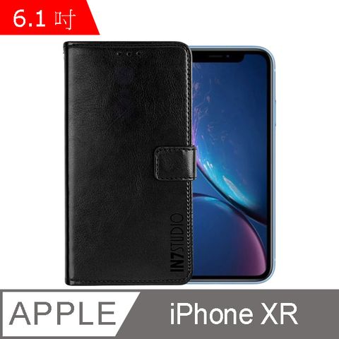 PU IN7 瘋馬紋 iPhone XR (6.1吋) 錢包式 磁扣側掀皮套 吊飾孔 手機皮套保護殼-黑色