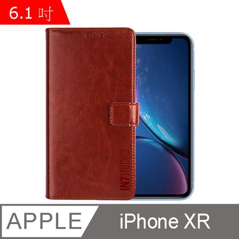 PU IN7 瘋馬紋 iPhone XR (6.1吋) 錢包式 磁扣側掀皮套 吊飾孔 手機皮套保護殼-棕色