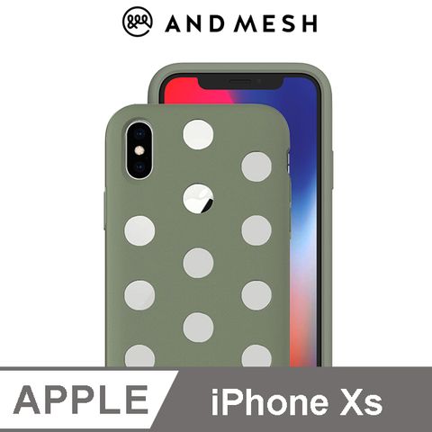德國紅點設計獎AndMesh iPhone Xs 日本QQ圓點軟質防撞保護套 - 泥綠色不影響無線充電