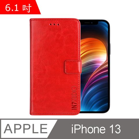 PU IN7 瘋馬紋 iPhone 13 (6.1吋) 錢包式 磁扣側掀皮套 吊飾孔 手機皮套保護殼-紅色