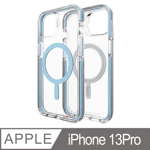 Gear4 iPhone 13 Pro 6.1吋 D3O® 聖塔克魯茲透明藍框磁吸款-抗菌軍規防摔保護殼