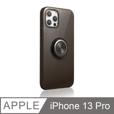 《指環支架空壓殼》iPhone 13 Pro 手機殼 i13 Pro 保護殼 磁吸式 手機支架 軟殼(透黑)