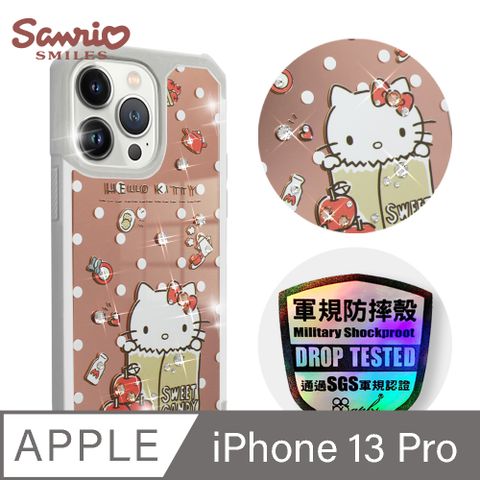 Sanrio 三麗鷗 三麗鷗 Kitty iPhone 13 Pro 6.1吋軍規防摔鏡面水晶彩鑽手機殼-蘋果凱蒂