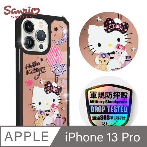 Sanrio 三麗鷗 三麗鷗 Kitty iPhone 13 Pro 6.1吋軍規防摔鏡面水晶彩鑽手機殼-凱蒂夜未眠