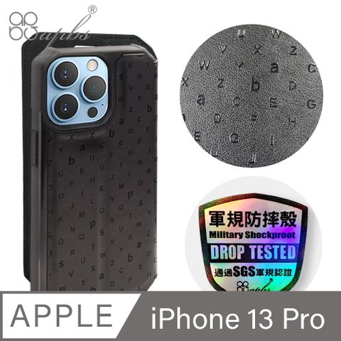 APBS iPhone 13 Pro 6.1吋浮雕感軍規防摔立架皮套-Letter