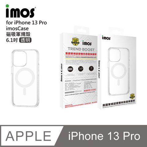 imos Apple iPhone 13 Pro 6.1吋系列 耐衝擊軍規磁吸殼-透明