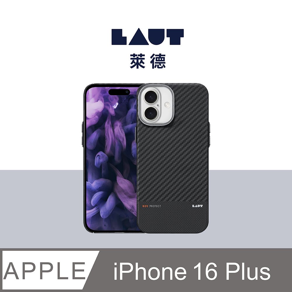 LAUT 萊德 iPhone 16 Plus 磁吸鏡頭支架極薄纖維保護殼-黑