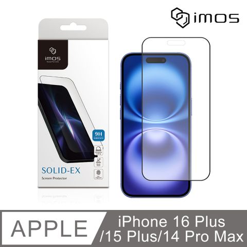 imos Apple iPhone 16 Plus / 15 Plus / 14 Pro Max 6.7吋 2.5D霧面9H超細黑邊強化玻璃貼