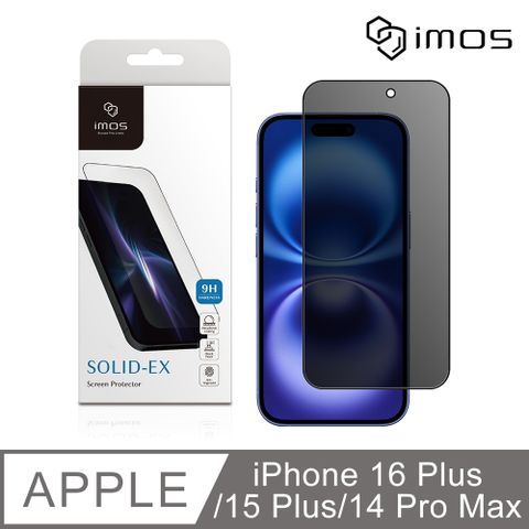 imos Apple iPhone 16 Plus / 15 Plus / 14 Pro Max 6.7吋 2.5D防窺9H超細黑邊強化玻璃貼