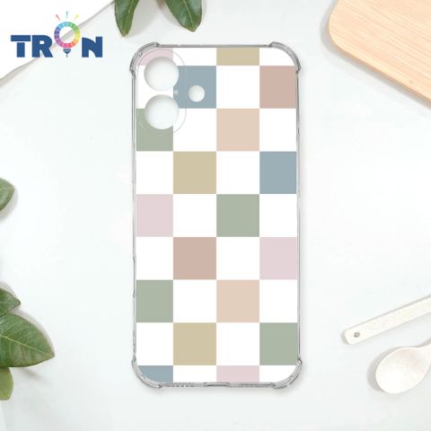 TRON IPhone 16 PLUS 莫蘭迪色簡約格子A款 四角防摔殼 手機殼