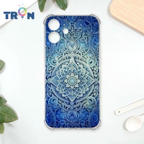 TRON IPhone 16 PLUS 藍色漸層印度Henna幸運祝福圖騰 四角防摔殼 手機殼