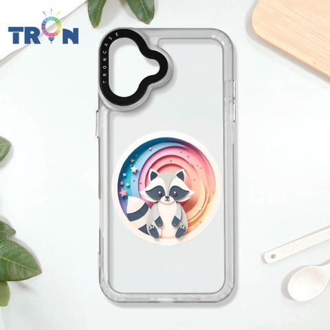 TRON iPhone 16 PLUS 可愛紙雕浣熊 太空殼 透黑款 手機殼