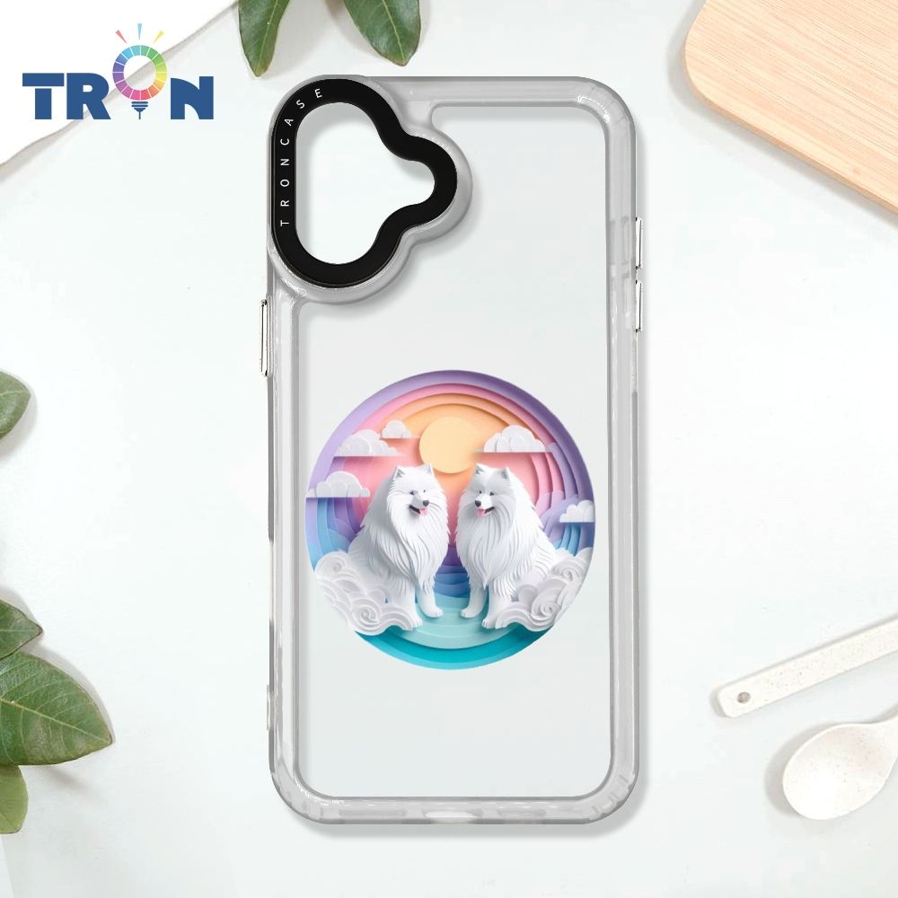  TRON iPhone 16 PLUS 可愛紙雕薩摩耶 太空殼 透黑款 手機殼