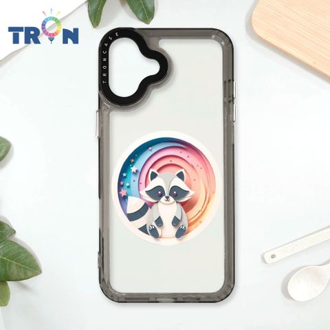 TRON IPhone 16 PLUS 可愛紙雕浣熊 太空殼 透黑款 手機殼